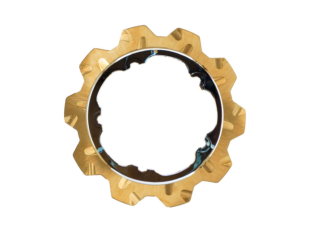 11.8in. Front Crown Disc Rotor – Gold Band & Black Carrier. Fits V-Rod & Dyna 2006-2017 Models with OEM Cast Wheel.