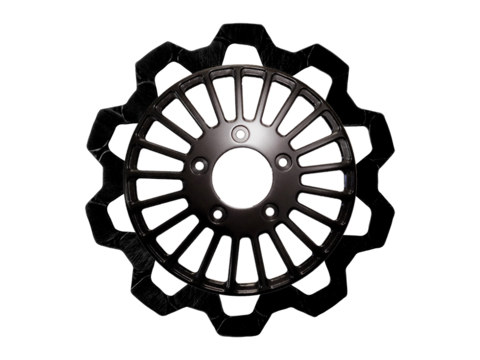 11.8in. Front Breakout Bow-Tie Disc Rotor - Black Band & Black Carrier. Fits Dyna 2006-2017, Softail 2015up, Sportster 2014-2021 & Some Touring 2008up.