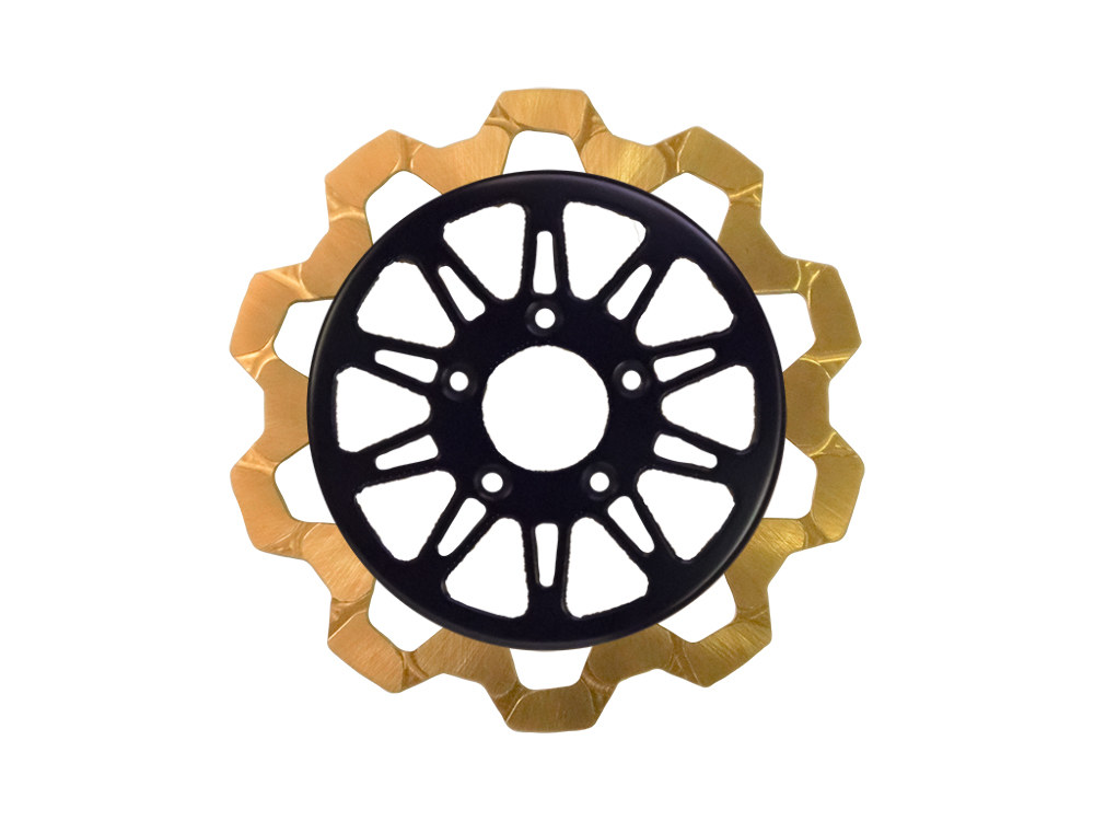 11.5in. Rear Omega Bow-Tie Disc Rotor – Gold Band & Black Carrier. Fits Big Twin 2000up & Sportster 2000-2010.