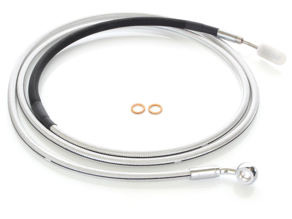 82in. Hydraulic Clutch Line with 10mm x 35 Degree Banjo - Sterling Chromite. Fits Touring & Softail 2017up Models with the Original H-D Hydraulic Clutch.