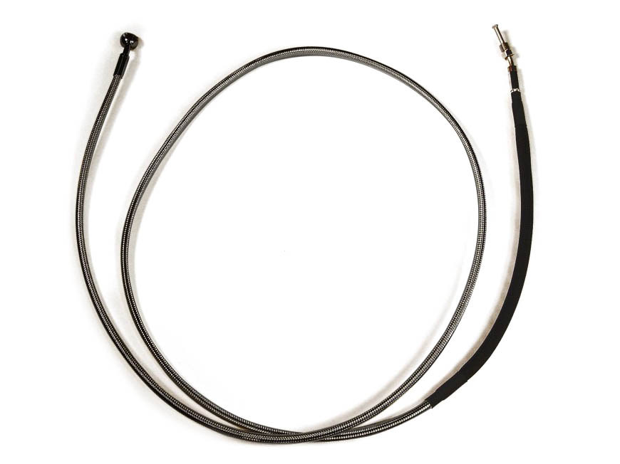 66in. Hydraulic Clutch Line with 10mm x 90 Degree Banjo – Sterling Chromite. Fits Touring & Softail 2017up Models with the Original H-D Hydraulic Clutch.