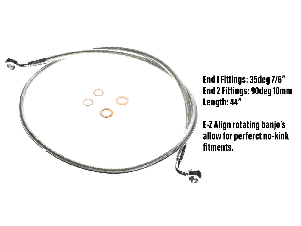 44in. E-Z Align Front Brake Line with 7/16in. x 35 Degree Banjo - Sterling Chromite.
