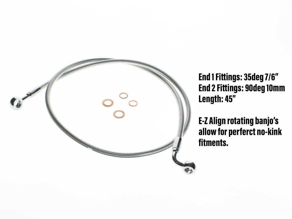 45in. E-Z Align Front Brake Line with 7/16in. x 35 Degree Banjo - Sterling Chromite.