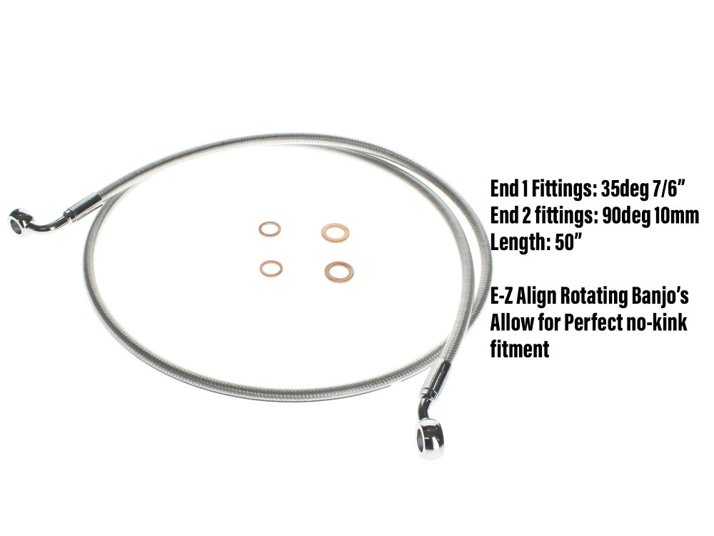 48in. E-Z Align Front Brake Line with 7/16in. x 35 Degree Banjo - Sterling Chromite.