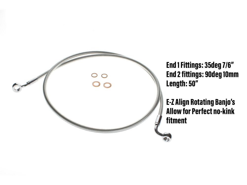 50in. E-Z Align Front Brake Line with 7/16in. x 35 Degree Banjo - Sterling Chromite.