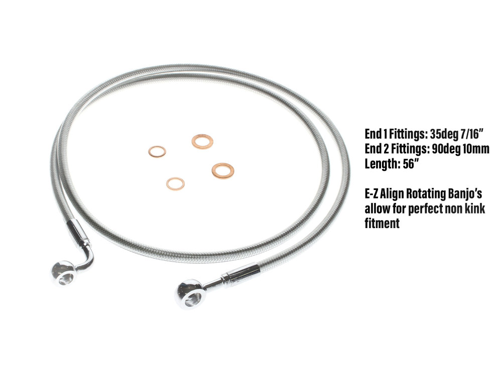 56in. E-Z Align Front Brake Line with 7/16in. x 35 Degree Banjo - Sterling Chromite.