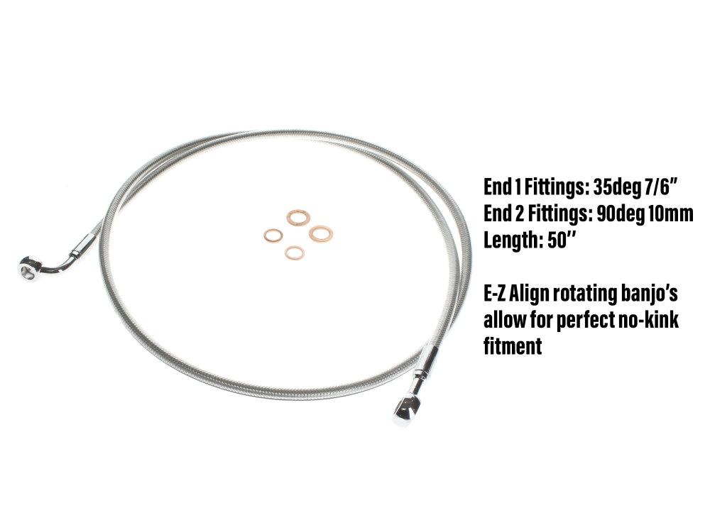 50in. E-Z Align Front Brake Line with 7/16in. x 180 Degree Banjo - Sterling Chromite.