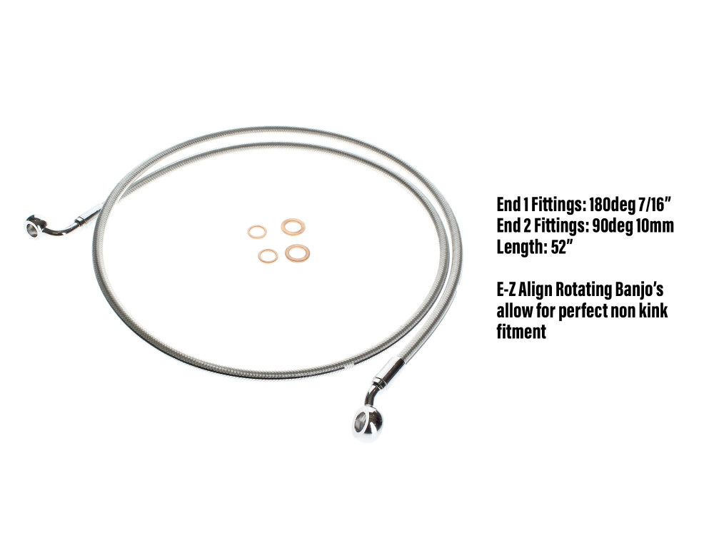 52in. E-Z Align Front Brake Line with 7/16in. x 180 Degree Banjo - Sterling Chromite.