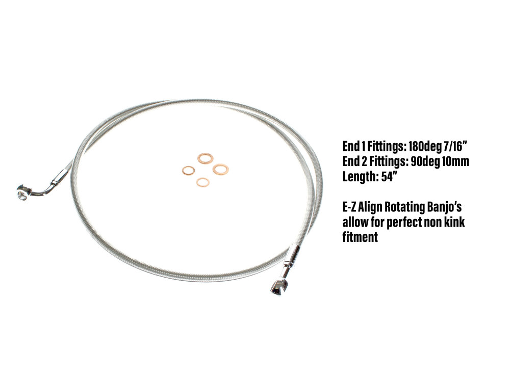 54in. E-Z Align Front Brake Line with 7/16in. x 180 Degree Banjo - Sterling Chromite.