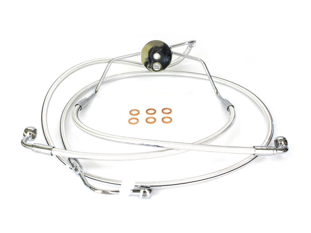 Lower Front Brake Line Assembley with T-Piece - Sterling Chromite. Fits Touring 2008-2013 with ABS & Dual Front Calipers.