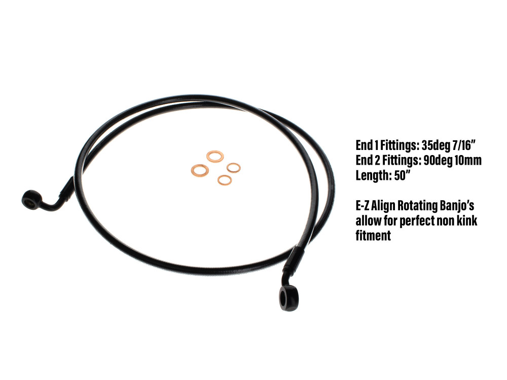 50in. E-Z Align Front Brake Line with 7/16in. x 35 Degree Banjo - Black Pearl.