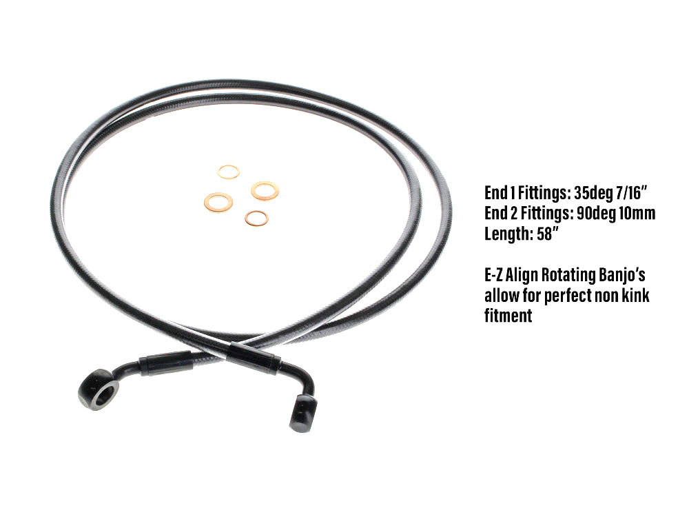 58in. E-Z Align Front Brake Line with 7/16in. x 35 Degree Banjo - Black Pearl.