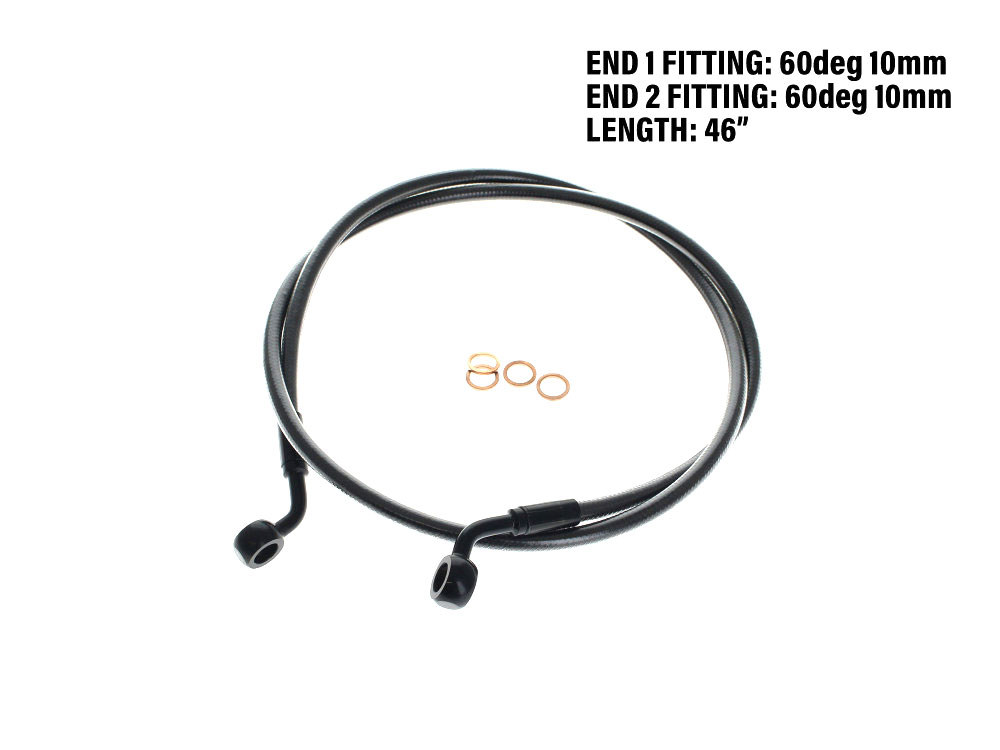 46in. E-Z Align Front Brake Line with 10mm x 60 Degree Banjo - Black Pearl. Fits Sportster 2004-2013.