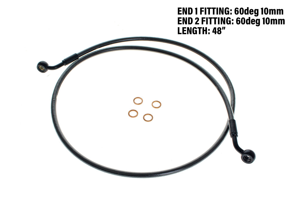 48in. E-Z Align Front Brake Line with 10mm x 60 Degree Banjo - Black Pearl. Fits Sportster 2004-2013.