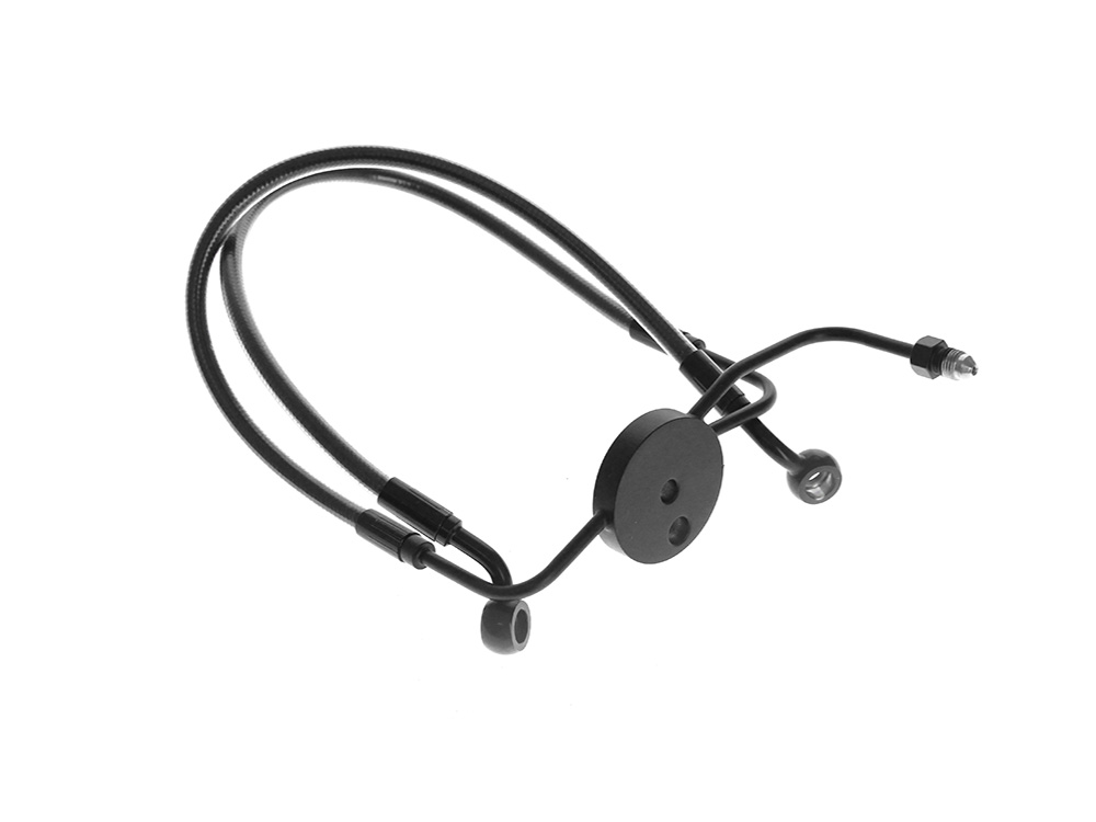 Magnum Shielding Lower Front Brake Line with T-Piece - Black Pearl. Fits Sportster 2004-2013 with Dual Front Calipers