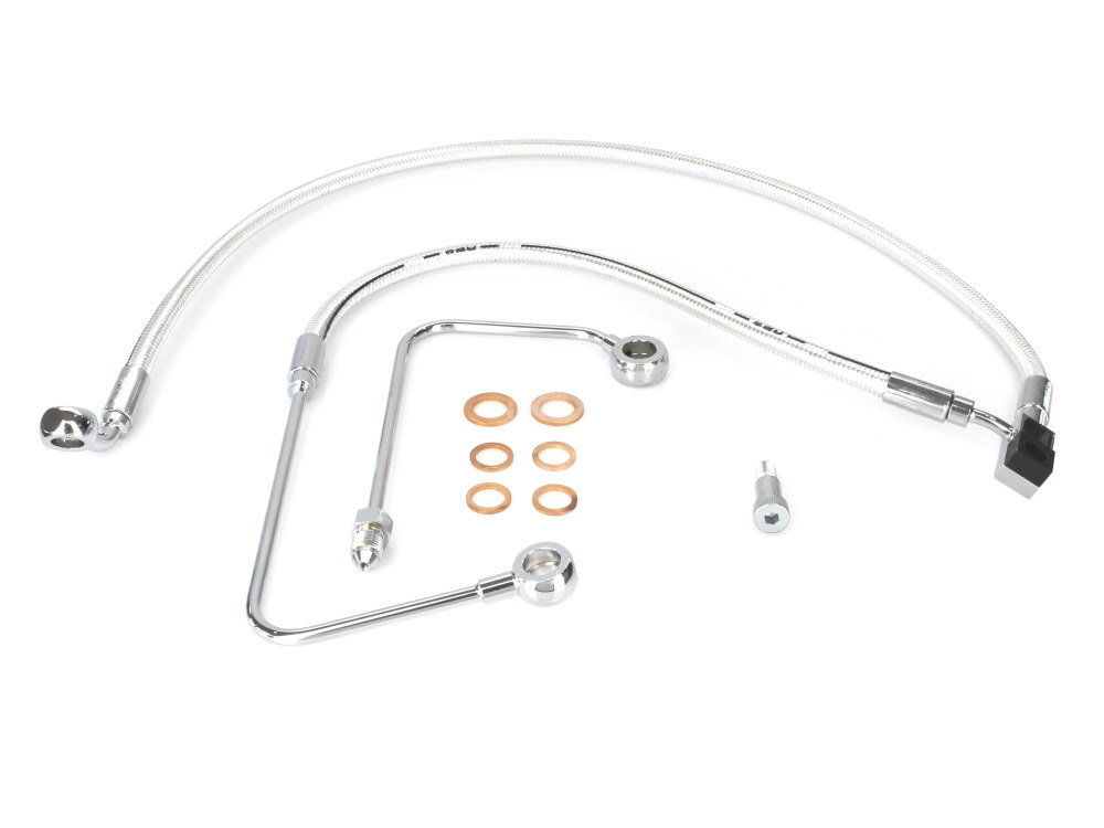 +2in. Over Length Lower Front Brake Line – Sterling Chromite. Fits FXST Softail 2011-2015 & Rocker 2011 Models with Single Front Disc Caliper.