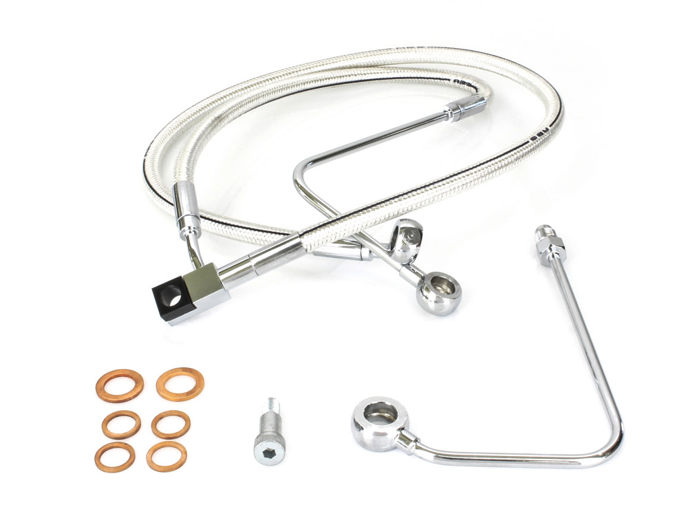 +4in. Over Length Lower Front Brake Line - Sterling Chromite. Fits FXST Softail 2011-2015 & Rocker 2011