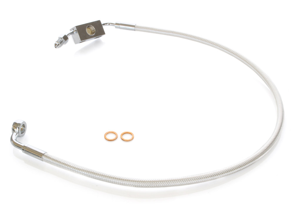 +4in. Over Length Lower Front Brake Line - Sterling Chromite. Fits Dyna 2012-2017