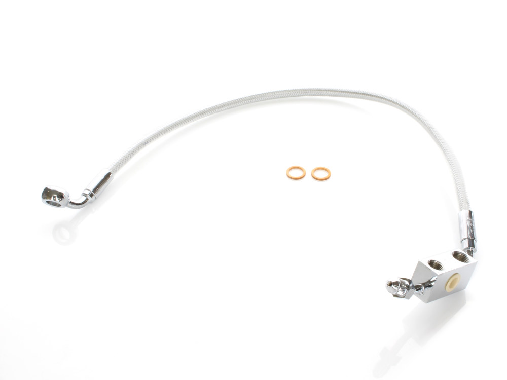 Stock Length Lower Front Brake Line – Sterling Chromite. Fits Sportster XL1200V 2014-2016 with ABS & Single Front Disc Caliper.