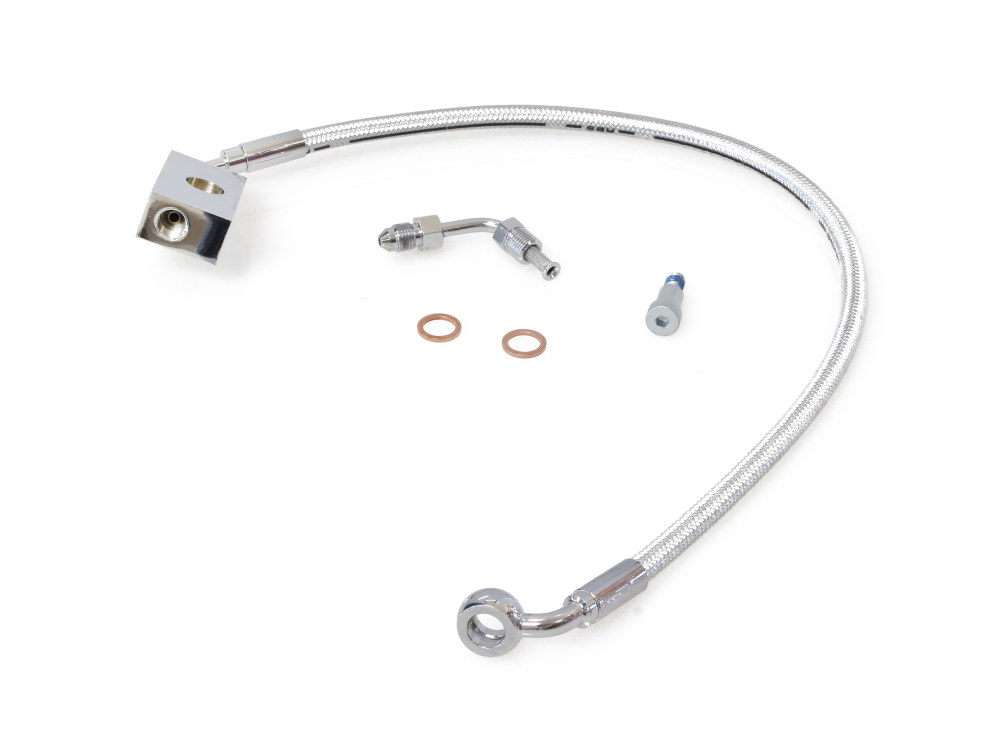 +2in. Length Lower Front Brake Line – Sterling Chromite. Fits Softail 2018up with Single Front Disc Caliper.
