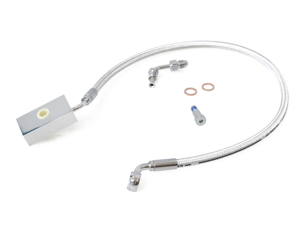 +6in. Length Lower Front Brake Line – Sterling Chromite. Fits Softail 2018up with Single Front Disc Caliper.