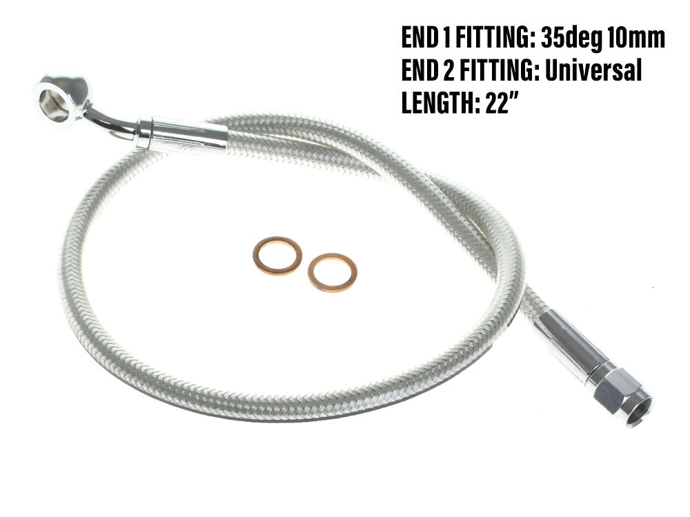 22in. Upper Front Brake Line with 10mm x 35 Degree Banjo - Sterling Chromite.