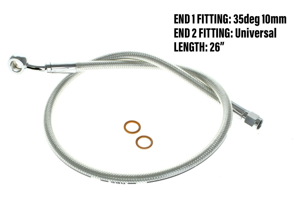 26in. Upper Front Brake Line with 10mm x 35 Degree Banjo - Sterling Chromite.