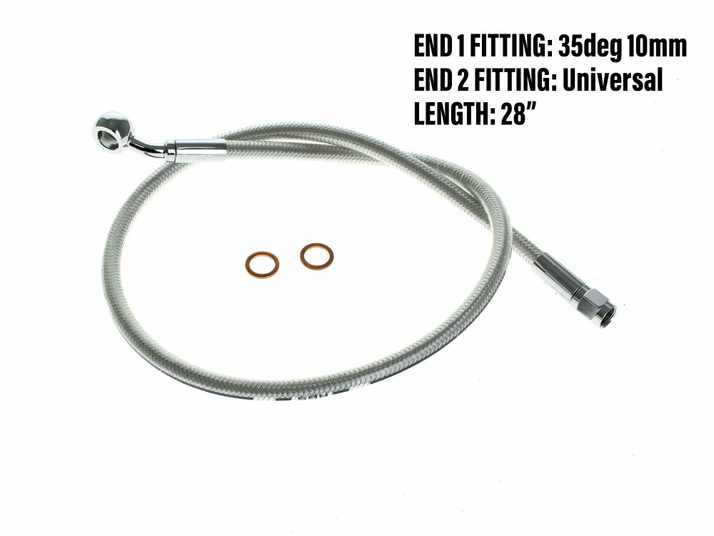 28in. Upper Front Brake Line with 10mm x 35 Degree Banjo - Sterling Chromite.