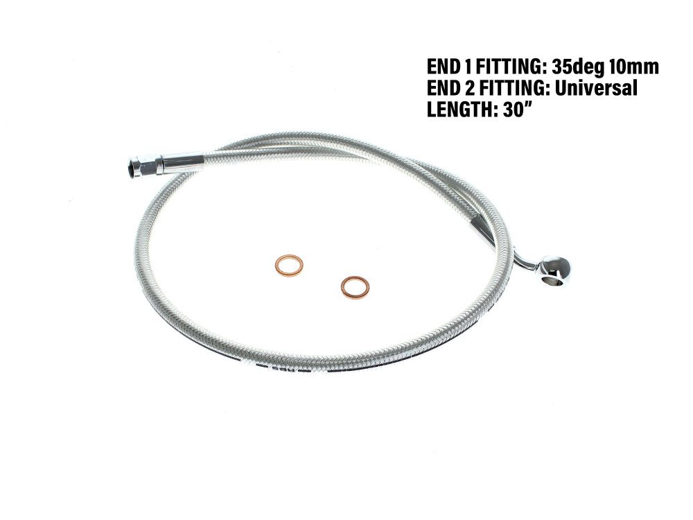 30in. Upper Front Brake Line with 10mm x 35 Degree Banjo - Sterling Chromite.