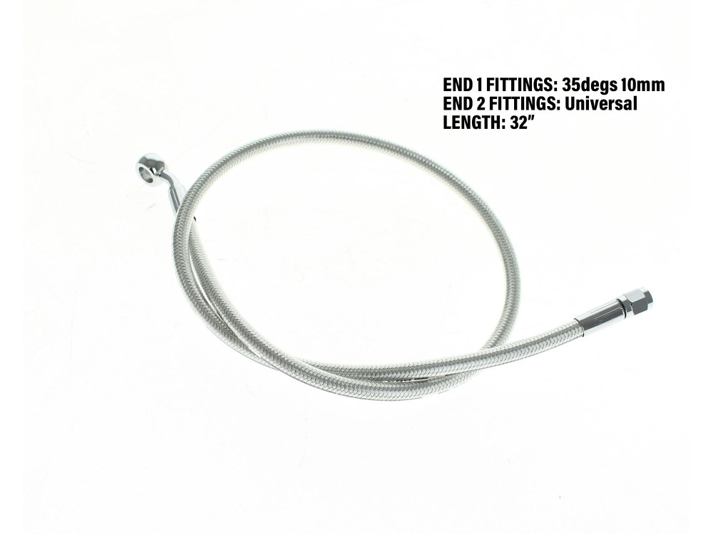 32in. Upper Front Brake Line with 10mm x 35 Degree Banjo - Sterling Chromite.