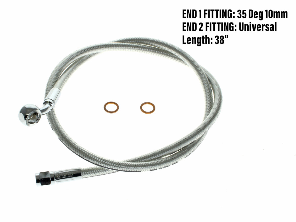 38in. Upper Front Brake Line with 10mm x 35 Degree Banjo - Sterling Chromite.