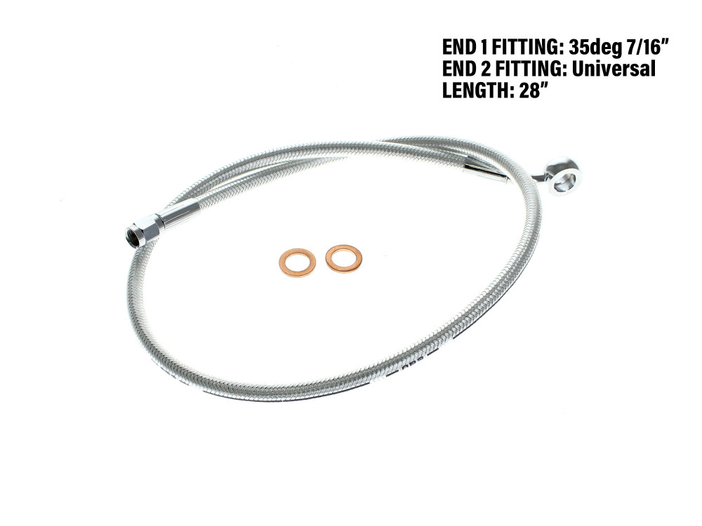 28in. Upper Front Brake Line with 7/16in. x 35 Degree Banjo - Sterling Chromite.