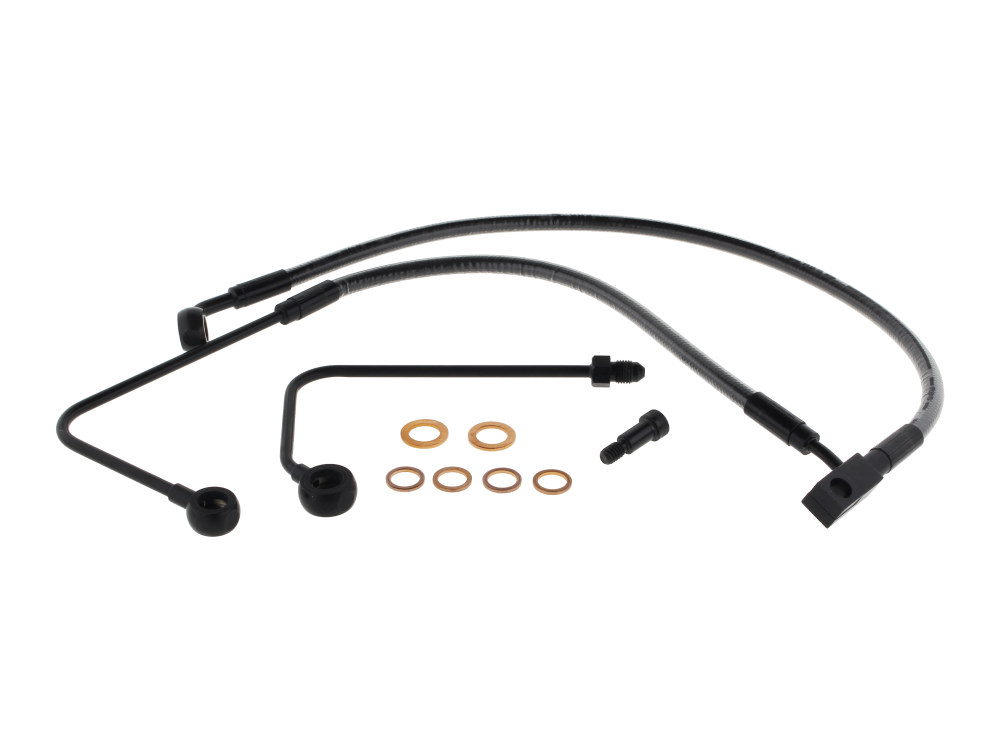 Stock Length Lower Front Brake Line – Black Pearl. Fits FLST Softail 2011-2017 & Breakout 2015-2017 Models with Single Front Disc Caliper.