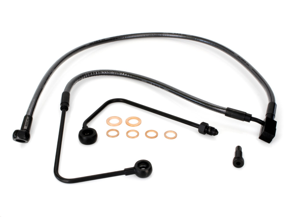 +4in. Over Length Lower Front Brake Line - Black Pearl. Fits FXST Softail 2011-2015 & Rocker 2011