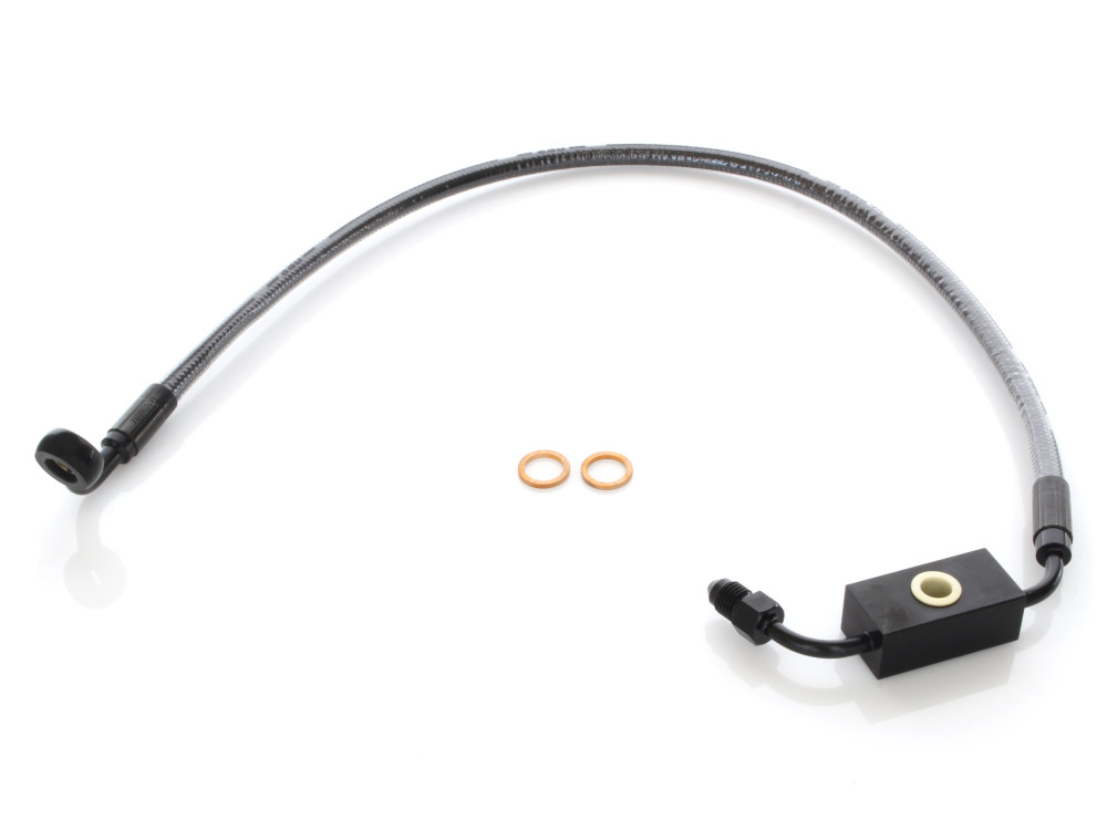 Stock Length Lower Front Brake Line – Black Pearl. Fits Dyna 2012-2017 with ABS & Single Front Disc Caliper.