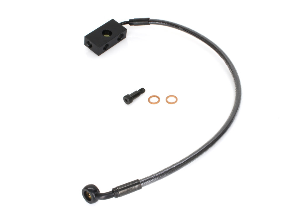 Stock Length Lower Front Brake Line – Black Pearl. Fits Softail 2018up with Single Front Disc Caliper.