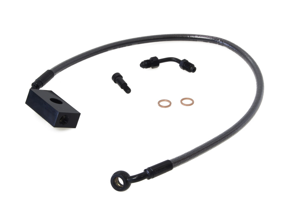 +6in. Length Lower Front Brake Line – Black Pearl. Fits Softail 2018up with Single Front Disc Caliper.
