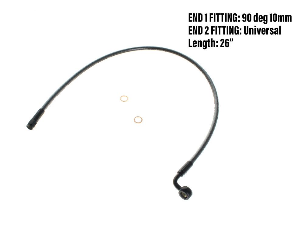 26in. Upper Front Brake Line with 10mm x 90 Degree Banjo - Black Pearl.