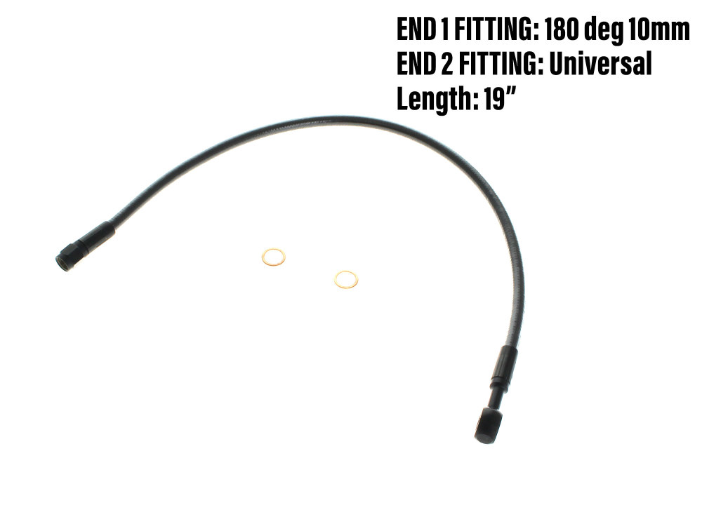 19in. Upper Front Brake Line with 10mm x 180 Degree Banjo - Black Pearl.