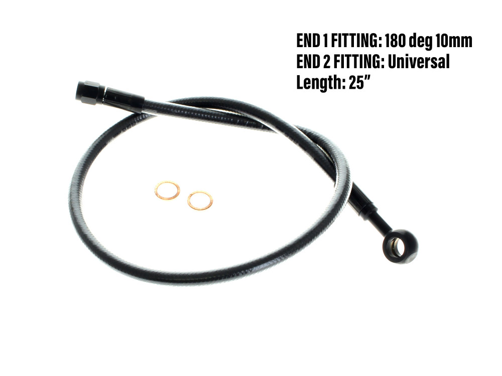 25in. Upper Front Brake Line with 10mm x 180 Degree Banjo - Black Pearl.