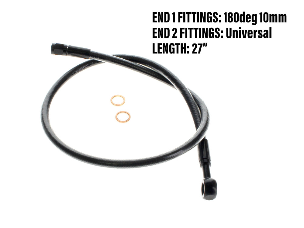 27in. Upper Front Brake Line with 10mm x 180 Degree Banjo - Black Pearl.