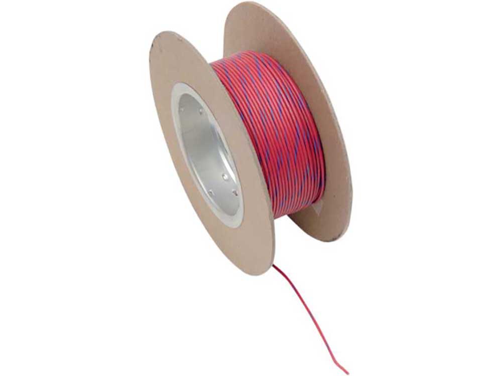 18-Gauge Wire – Red with Blue Stripe.