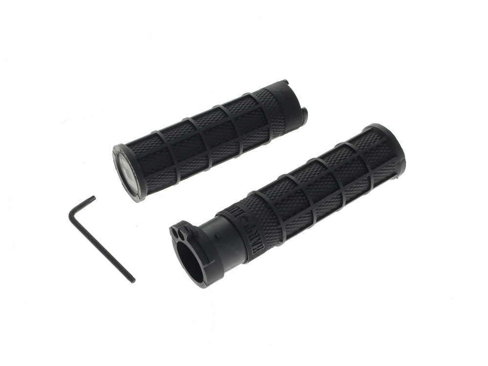 Replacement Rubbers for Hart-Luck Full Waffle Lock-On Handgrips – Black. Fits H-D with Throttle Cable.