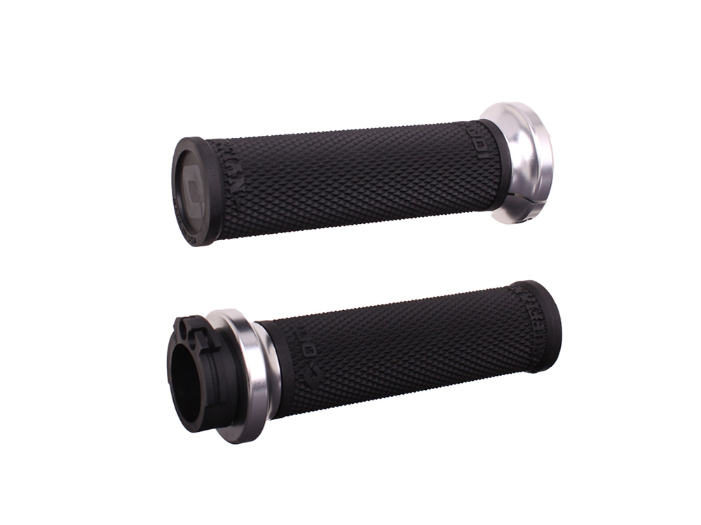 Ruffian Lock-On Handgrips - Black/Silver. Fits H-D with Throttle Cable.