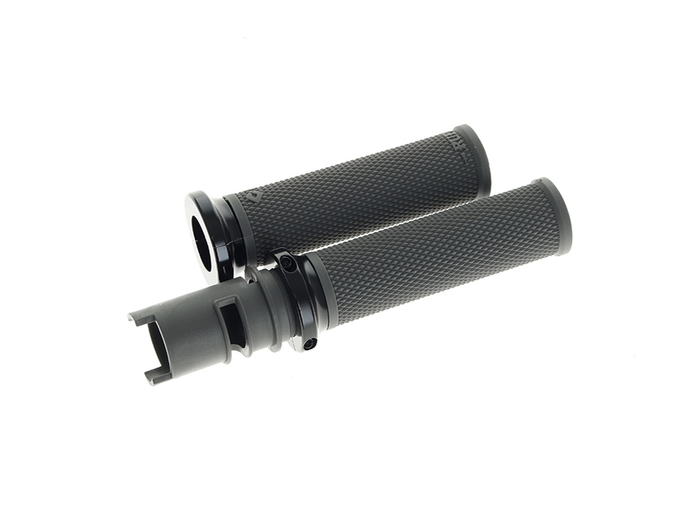 Ruffian Lock-On Handgrips - Graphite/Black. Fits CVO Touring 2023up, Street Glide & Road Glide 2024up, Touring 2025up & Softail 2025up