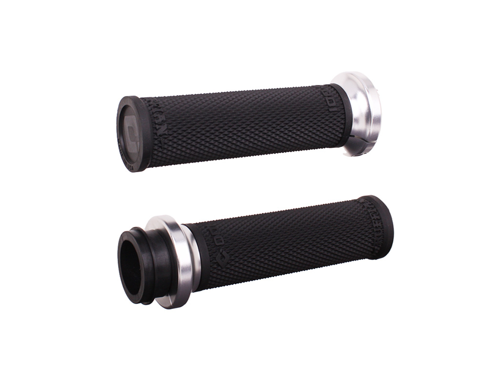 Ruffian Lock-On Handgrips - Black/Silver. Fits Big Twin 2008-2024 with Throttle-by-Wire