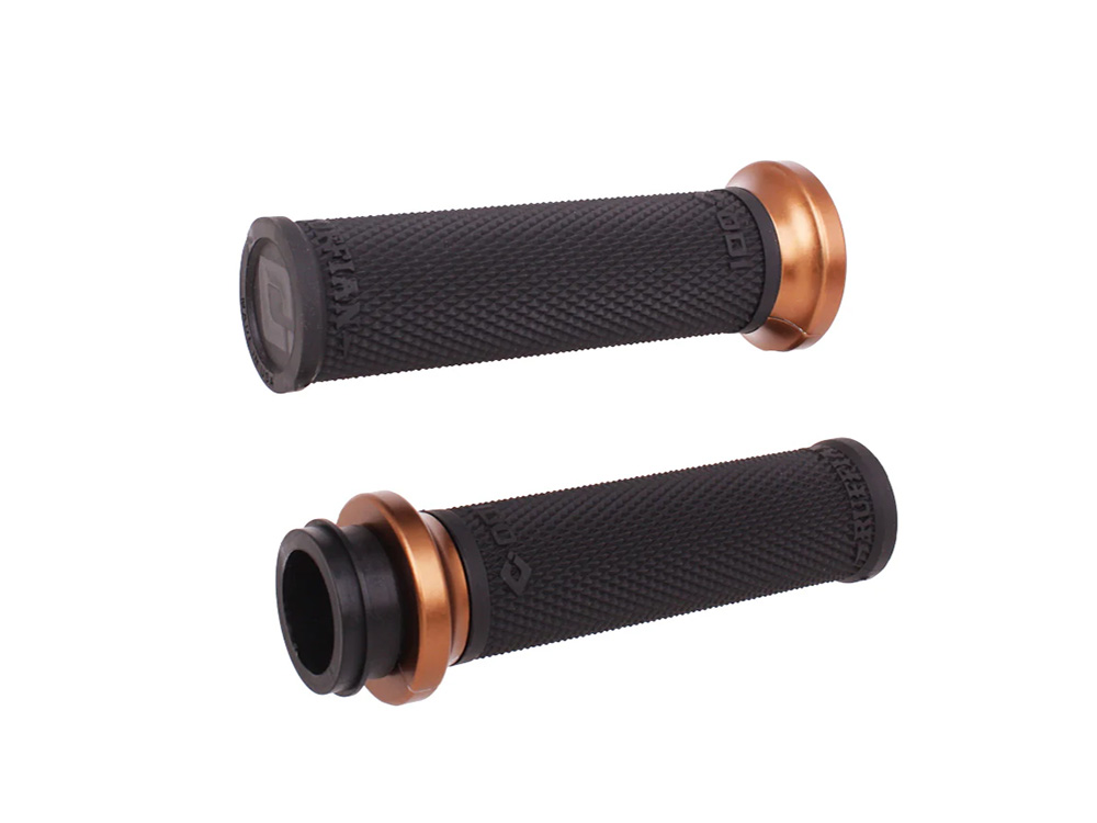 ODI Grips & Bars Ruffian Lock-On Handgrips - Black/Bronze. Fits Big Twin 2008-2024 with Throttle-by-Wire