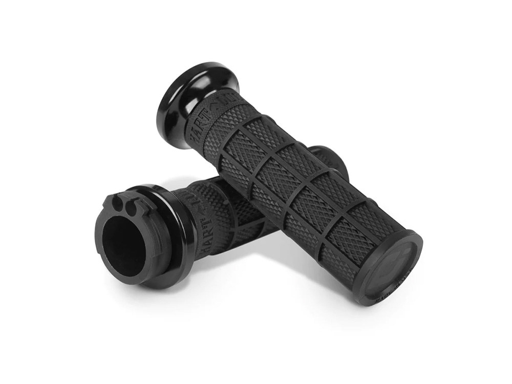 Hart-Luck Full Waffle Lock-On Handgrips – Black. Fits H-D with Throttle Cable.