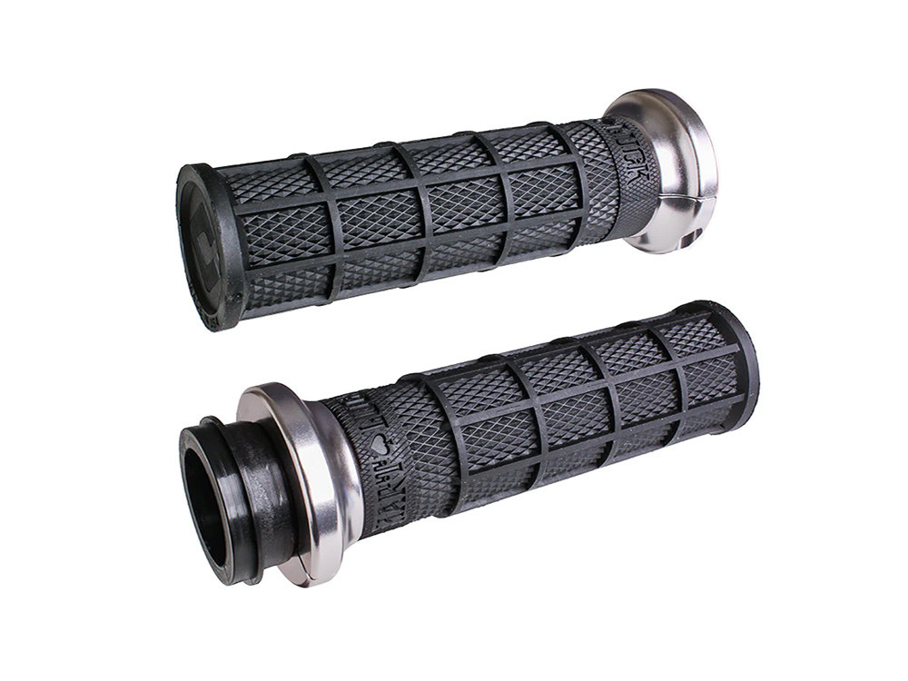 Hart-Luck Full Waffle Lock-On Handgrips – Silver. Fits Most Big Twin 2008up with Throttle-by-Wire