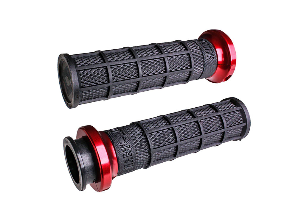 Hart-Luck Full Waffle Lock-On Handgrips - Red. Fits Indian Touring 2018up.